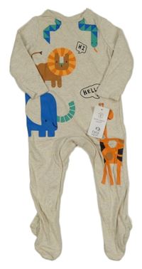 Nové - béžový melírovaný overal se zvířaty F&F