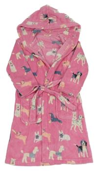 Růžový chlupatý župan s pejsky a kapucí M&S