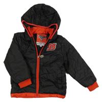 Černo-červená šusťáková zateplená bunda s Cars a kapucí 