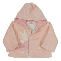 Světlerůžová sametová podšitá propínací mikina s králíkem a kapucí 