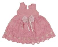 Růžové šaty s krajkou a mašlí 