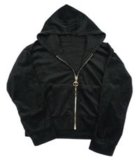 Černá sametová crop propínací mikian s kapucí 