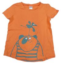 Oranžové tričko s medvědem a ptákem Decathlon