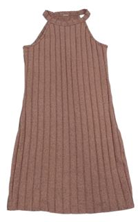 Starorůžové úpletové žebrované šaty 