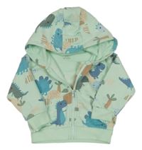 Mintová propínací mikina s dinosaury a kapucí M&S