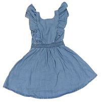 Modré lehké šaty riflového vzhledu s volánky Next