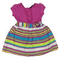 Fuchsiovo-barevné šaty s pruhy a volánky George