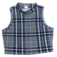 Tmavomodro-bílo-černý kostkovaný crop top Shein