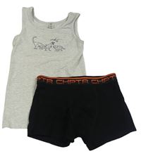 2set - Světlešedý melírovaný nátělníky s diny + černé boxerky 