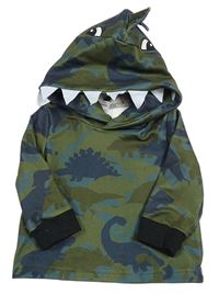 Khaki-modrá army mikina s diny a kapucí 
