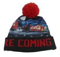 Černo-modro-červená čepice s bambulí - CocaCola