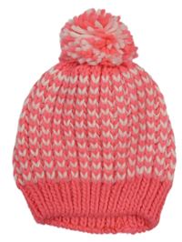 Neonově růžovo-bílá melírovaná čepice s bambulí Peacocks