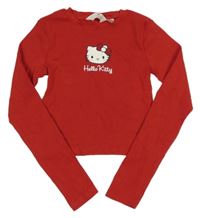 Červené žebrované crop triko s Hello Kitty zn. H&M