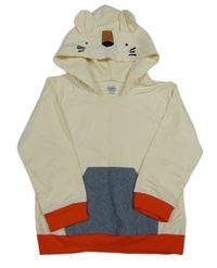 Smetanovo-modro-červená mikina s kapucí s čumákem 