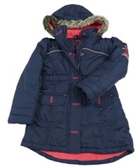 Tmavomodrý šusťákový zimní kabát s kapucí s kožešinou Kiki&Koko