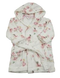 Bílý plyšový třpytivý župan s vílami a kapucí Next