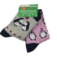 Nové - 2set - 2x ponožky s tučňáky - šedo-tmavomodré + růžovo-tmavomodré Benetton