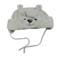 Světlešedá plyšová čepice s oušky - medvěd