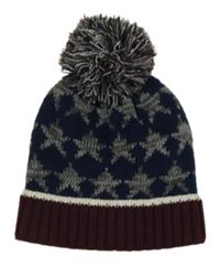 Tmavomodro-šedo-mahagonová čepice s hvězdami a bambulí Peacocks