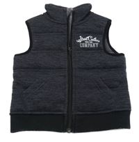 Tmavomodro-černá melírovaná pletená zateplená vesta s nápisem 