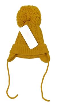 Nové - Hořčicová čepice s bambulí 