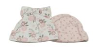2set - 2x květovaná čepice - růžová + bílá s mašlí