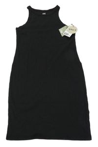 Nové - Černé žebrované šaty H&M
