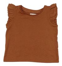 Hnědý třpytivý crop top s volánky C&A