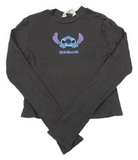 Antracitové žebrované crop triko se Stitchem H&M