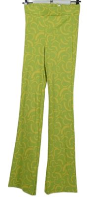 Dámské limetkovo-žluté vzorované zvonové kalhoty Zara 