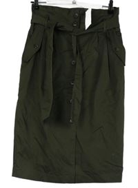 Nové - Dámská khaki plátěná midi propínací sukně s páskem H&M