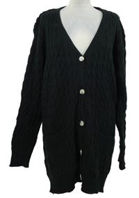 Dámský černý vzorovaný propínací dlouhý svetr 