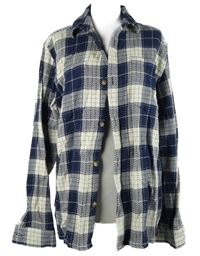 Pánská bílo-tmavomodrá kostkovaná košilová bunda EASY 