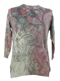 Dámský šedo-růžový vzorovaný lehký svetr s kamínky Bexley´s 