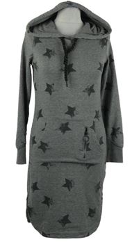 Dámské šedé teplákové šaty s hvězdami a kapucí Only 