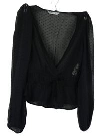 Dámská černá puntíkovaná šifonová crop halenka Stradivarius 