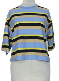 Dámské světlemodro-černo-béžové pruhované tričko Bershka 