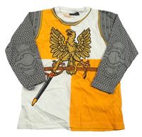 Kostým- bílo-žluto-šedé triko s orlem- rytíř