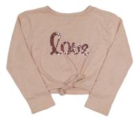 Světlerůžové úpletové crop triko s nápisem Primark