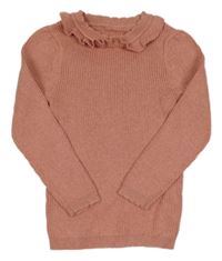 Růžový žebrovaný svetr s volánkem George