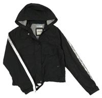 Černá šusťáková jarní bunda s proužkem a kapucí H&M