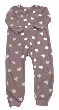 Fialový fleecový overal se srdíčky H&M