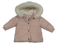 Světlerůžová šusťáková zimní bunda s kapucí F&F