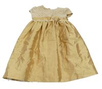 Zlaté slavnostní šaty s krajkou a šifonovým volánem