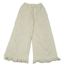 Béžové wide leg kalhoty s kamínky a třásněmi