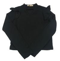 Černé žebrované crop triko s volánky Lipsy London