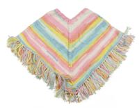 Barevné pruhované pletené pončo s třásněmi 