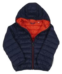 Tmavomodrá šusťáková prošívaná lehká zateplená bunda s kapucí 