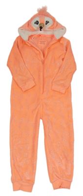 Neonově oranžová chlupatá kombinéza s kapucí - plameňák Primark