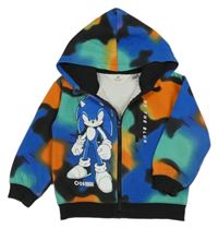 Černo-zeleno-modro-oranžová propínací mikina se Sonicem a kapucí H&M